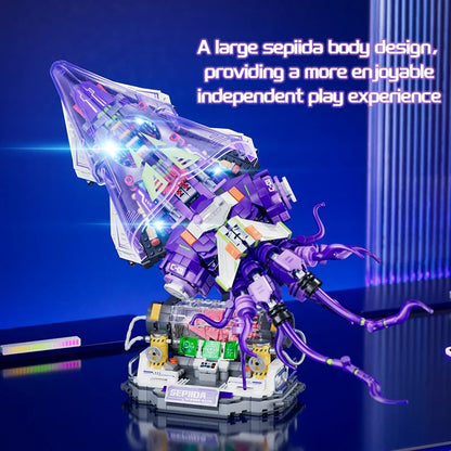 Silver Blade Mechanical Squid - LED Building Block Model