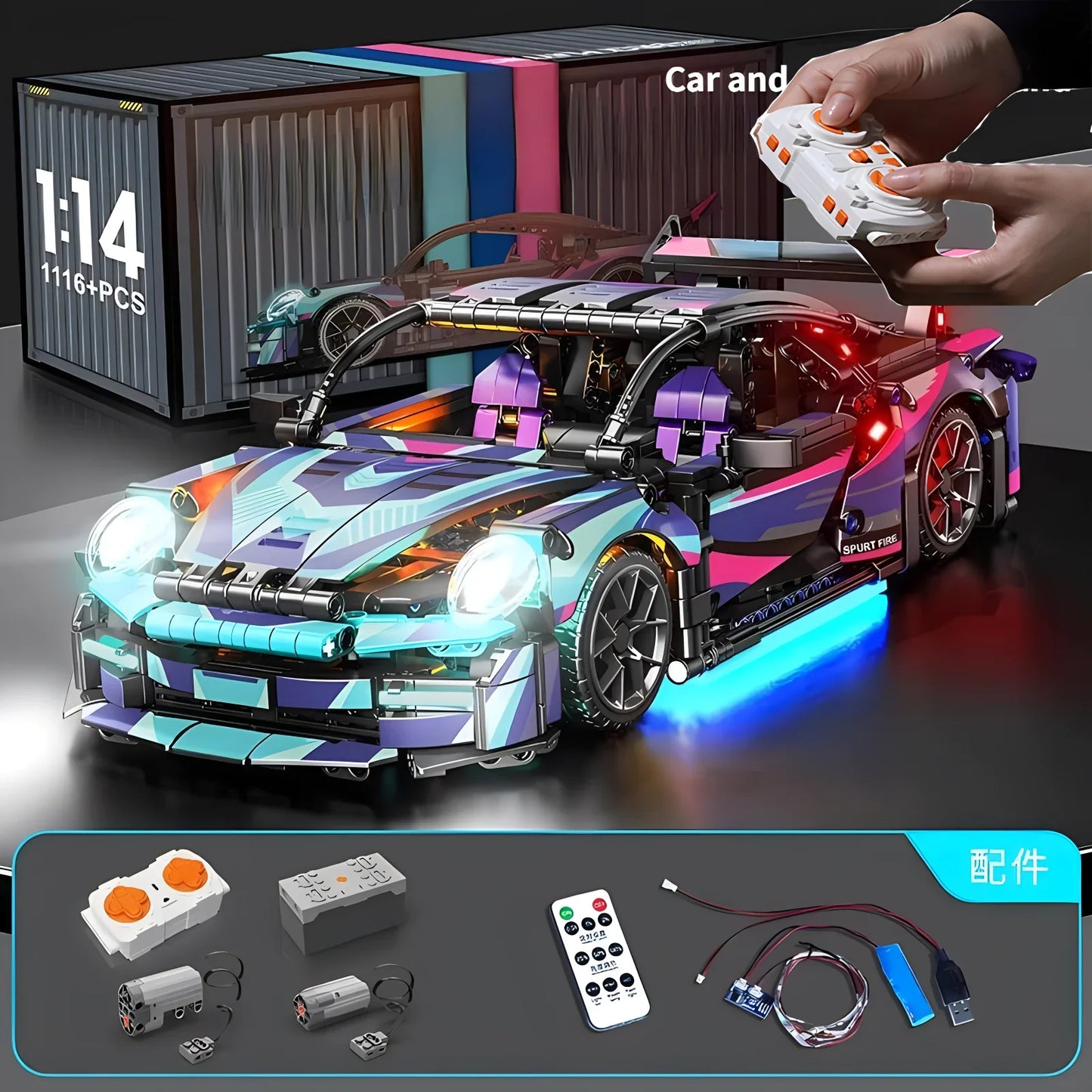Velocity GT 1:14 RC Sports Car - 1280 Piece MOC Building Block Set