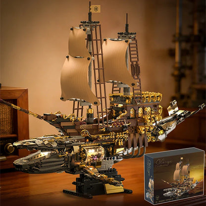 Steam Whale Mechanical Sailboat - Retro Building Block Set