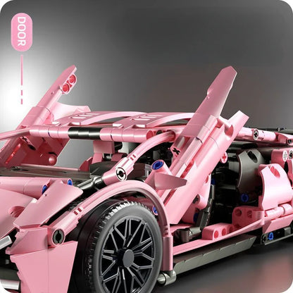Aero-Pink 1:14 Tech Racing Car - 1299pc Building Block Set
